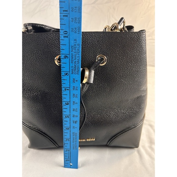 Michael Kors Black Pebbled Leather Bucket Bag Drawstring Crossbody - Picture 7 of 10